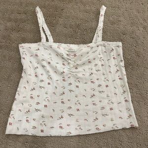 COPY - Doen pointelle tank in white/pink flowers in size small (cut cropped)